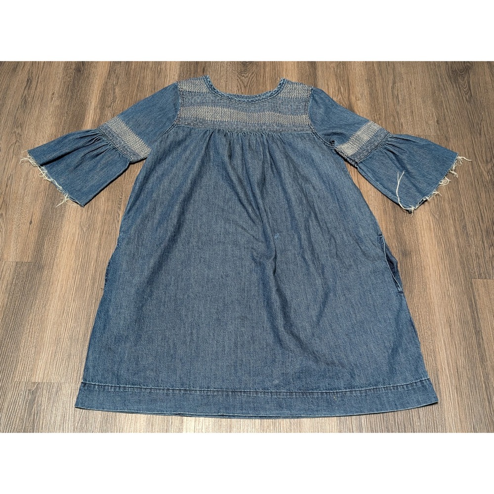 Current/Elliott Denim Dress Smocked‎ Blue Bell Sleeve Mini Dress Size 1 READ